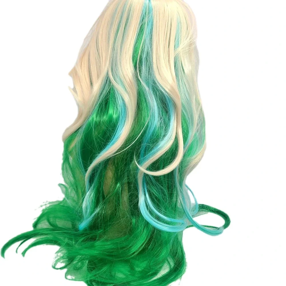 Mixed Color‎ Long Wavy Synthetic Wig Blond Blue Green Costume Cosplay Hair